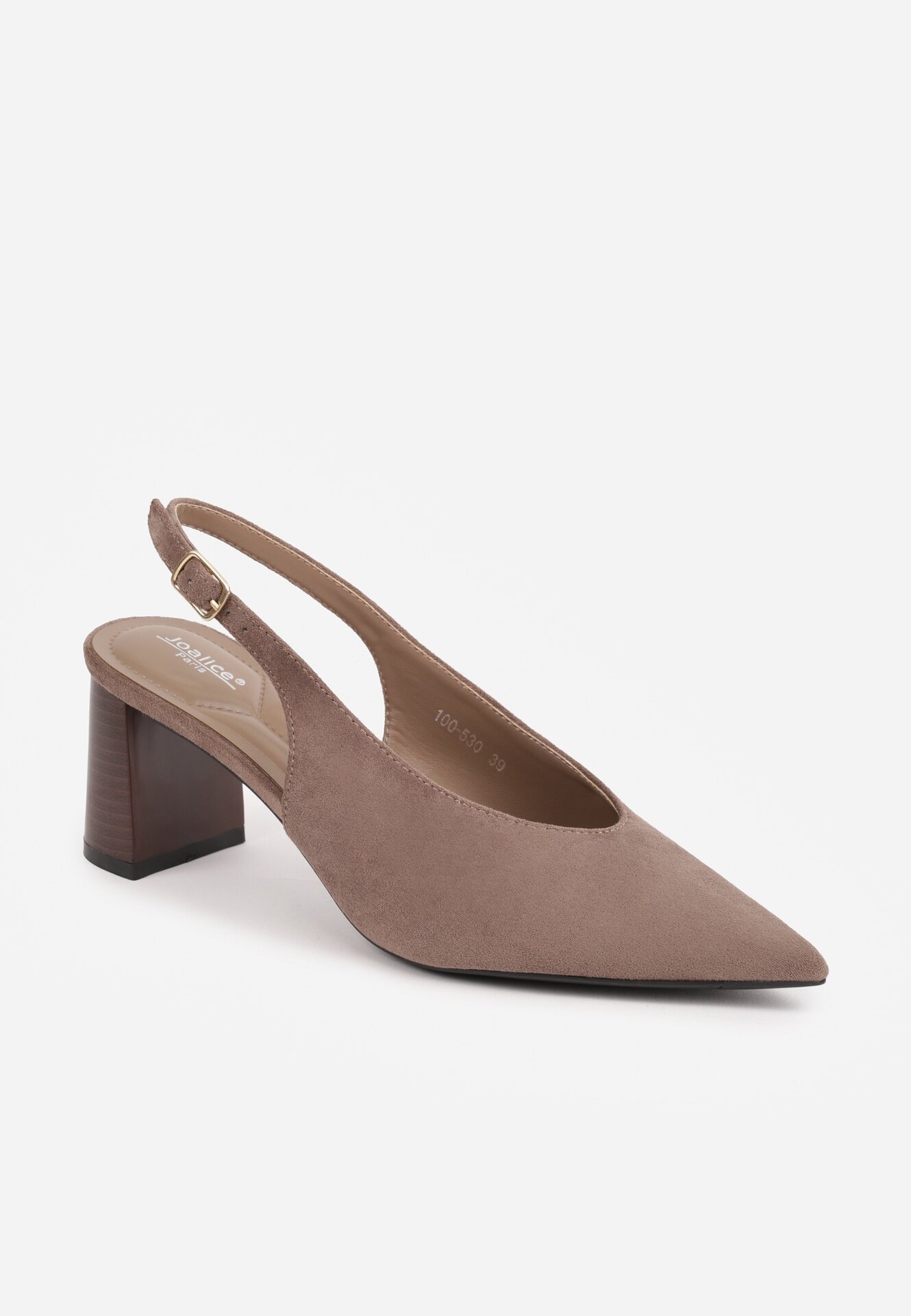 joalice paris Pantofi slingback cu textură de piele întoarsă cu toc gros Facena Bej închis Bej