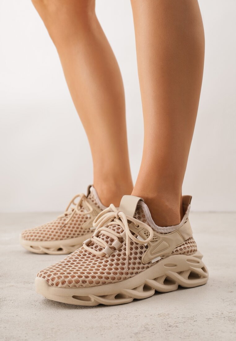 joalice paris Pantofi Sport Bej închis Sneakers pe Platformă decorate în Relief Teliriella