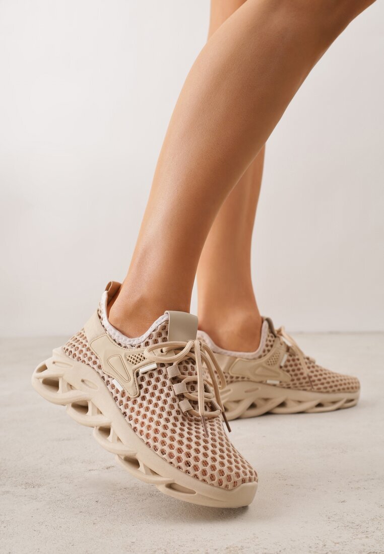 joalice paris Pantofi Sport Bej închis Sneakers pe Platformă decorate în Relief Teliriella
