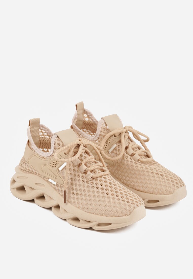 joalice paris Pantofi Sport Bej închis Sneakers pe Platformă decorate în Relief Teliriella