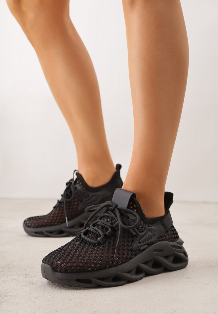 joalice paris Pantofi sport negri tip sneakers cu platformă decorată cu relief Teliriella