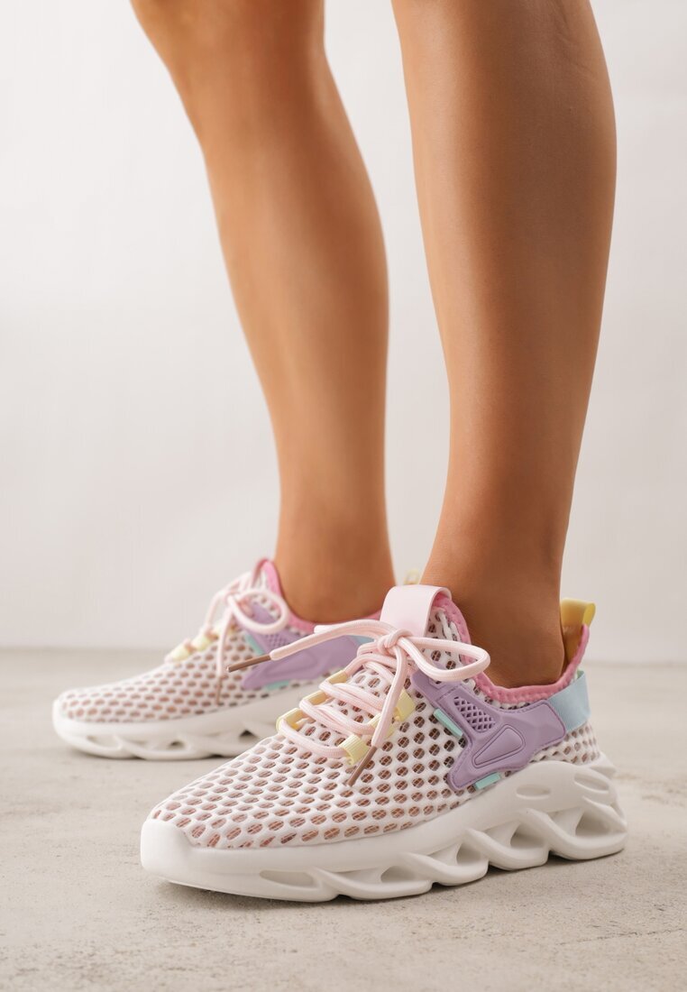 joalice paris Pantofi Sport Sneakers Alb-Violet pe Platformă Decorați cu Relief Teliriella