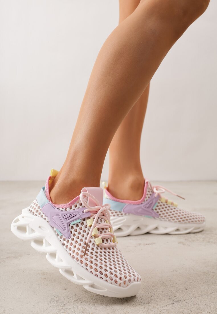 joalice paris Pantofi Sport Sneakers Alb-Violet pe Platformă Decorați cu Relief Teliriella
