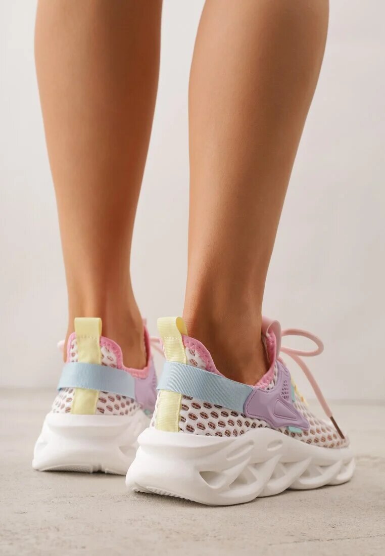 joalice paris Pantofi Sport Sneakers Alb-Violet pe Platformă Decorați cu Relief Teliriella