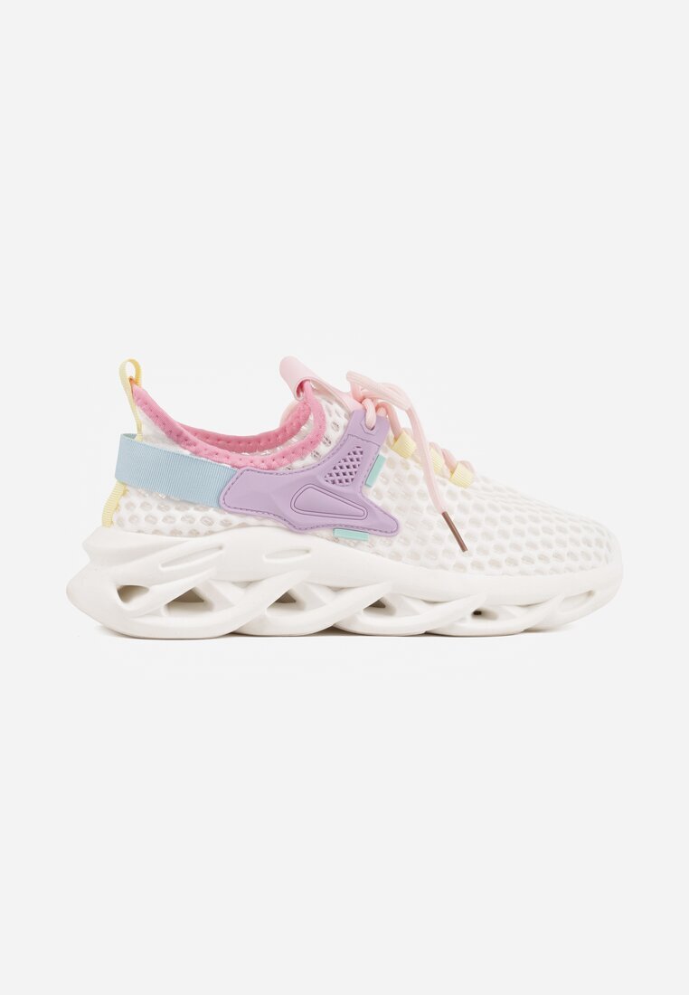 joalice paris Pantofi Sport Sneakers Alb-Violet pe Platformă Decorați cu Relief Teliriella