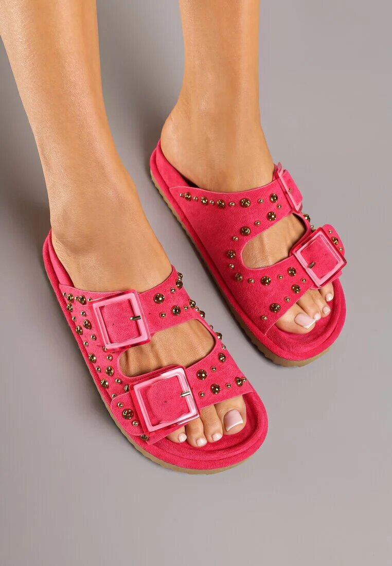 joalice paris Papuci Fucsia cu Ornamente Metalice și Catarame Elliva