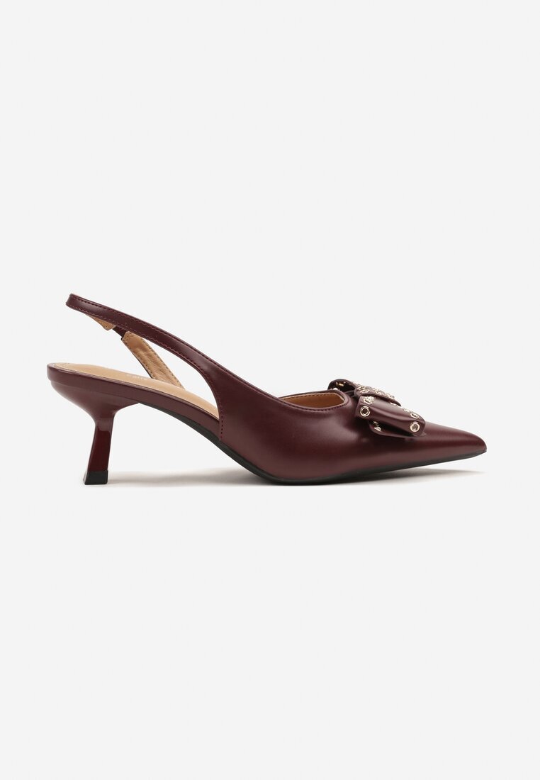 joalice paris Sandale roșii slingback cu toc mic decorate cu fundă și ținte Rizonna