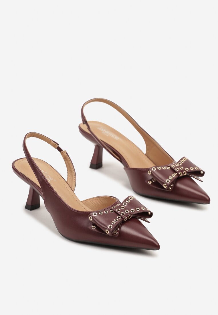 joalice paris Sandale roșii slingback cu toc mic decorate cu fundă și ținte Rizonna