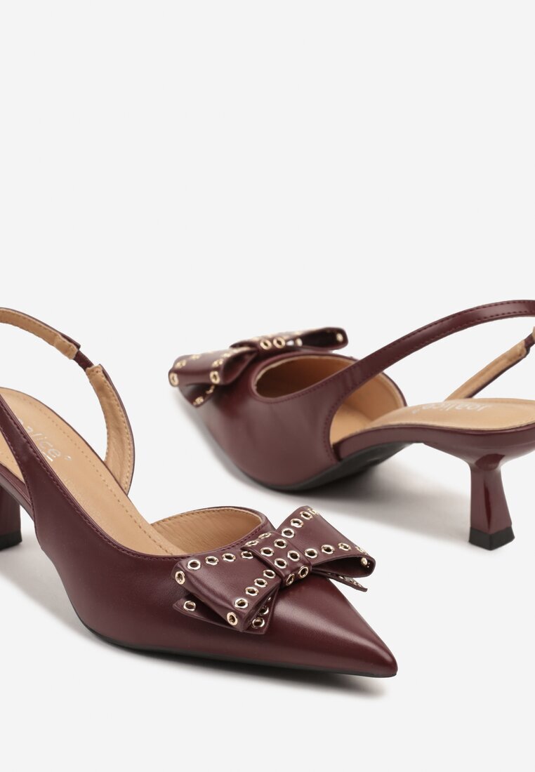 joalice paris Sandale roșii slingback cu toc mic decorate cu fundă și ținte Rizonna