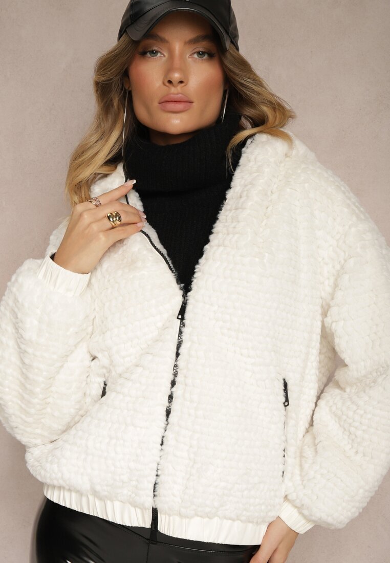 jstyle Geacă Albă cu glugă cu blăniță și cu elastic Deolie