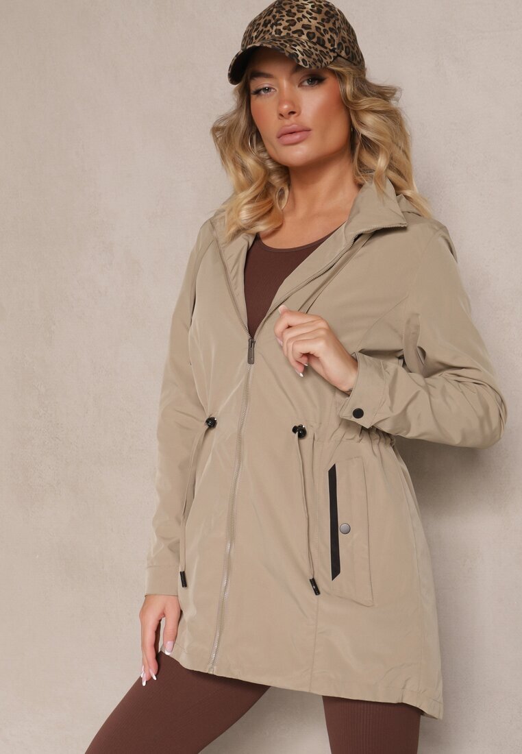 jstyle Geacă Bej închisă de tranziție stil Parka cu șnur în talie Zolidi