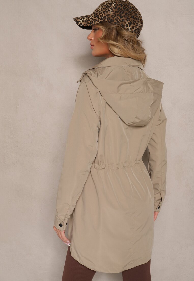 jstyle Geacă Bej închisă de tranziție stil Parka cu șnur în talie Zolidi