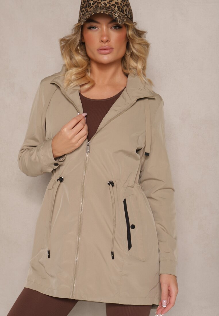 jstyle Geacă Bej închisă de tranziție stil Parka cu șnur în talie Zolidi