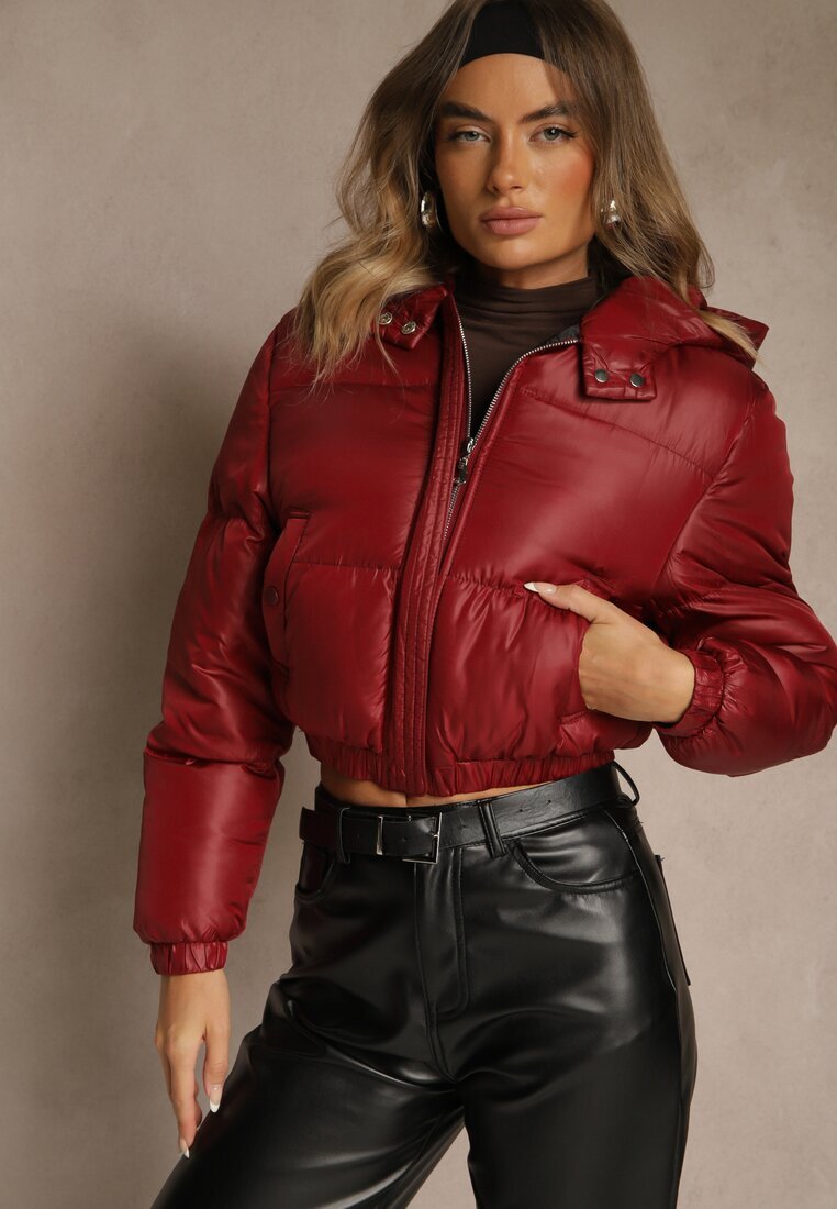 jstyle Geacă matlasată bordo cu glugă nedetașabilă cu croială scurtă Tinneira
