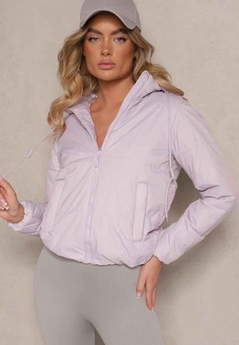 jstyle Jachetă matlasată mov deschis cu glugă detașabilă din țesătură Kaliran