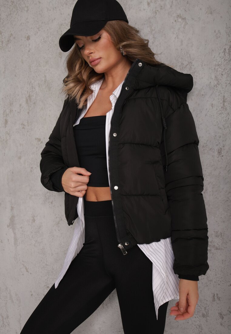 jstyle Jachetă Neagră Matlasată Puffer cu Glugă Mivvia