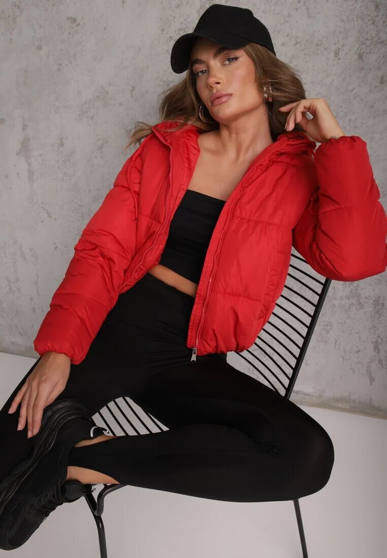 jstyle Jachetă Roșie Matlasată Cu Glugă Aviator