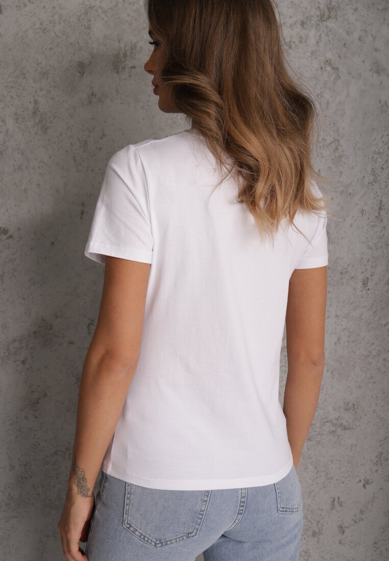 jstyle T-shirt Alb din Bumbac cu Decolteu Rotund Nedima