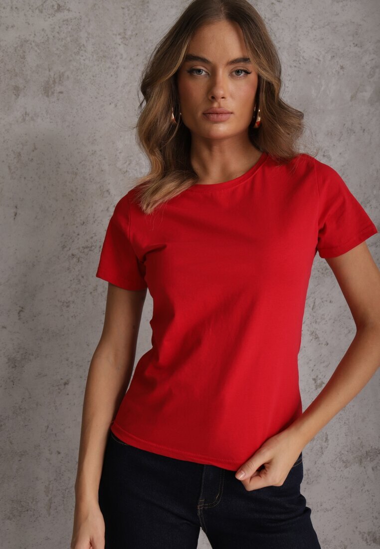 jstyle T-shirt Roșu din Bumbac cu Guler Rotund Nedima