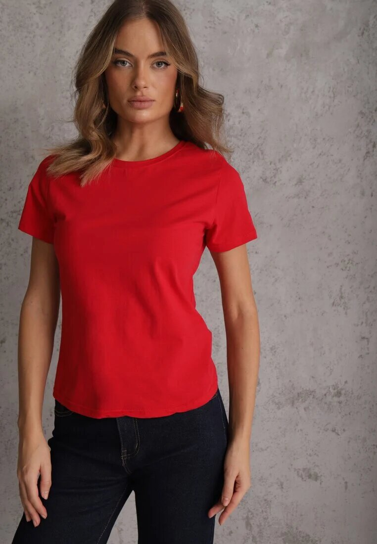 jstyle T-shirt Roșu din Bumbac cu Guler Rotund Nedima