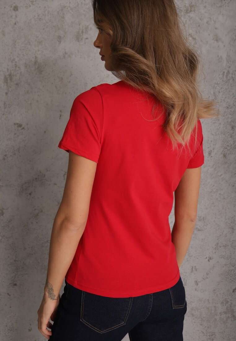 jstyle T-shirt Roșu din Bumbac cu Guler Rotund Nedima