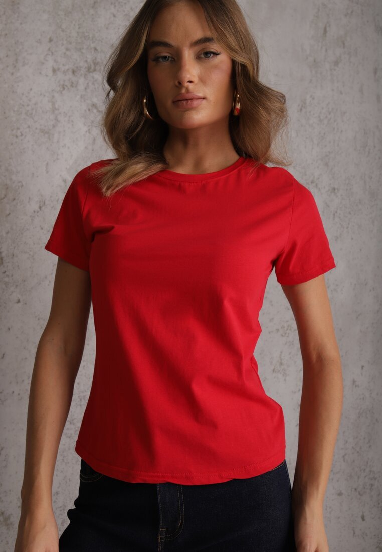 jstyle T-shirt Roșu din Bumbac cu Guler Rotund Nedima
