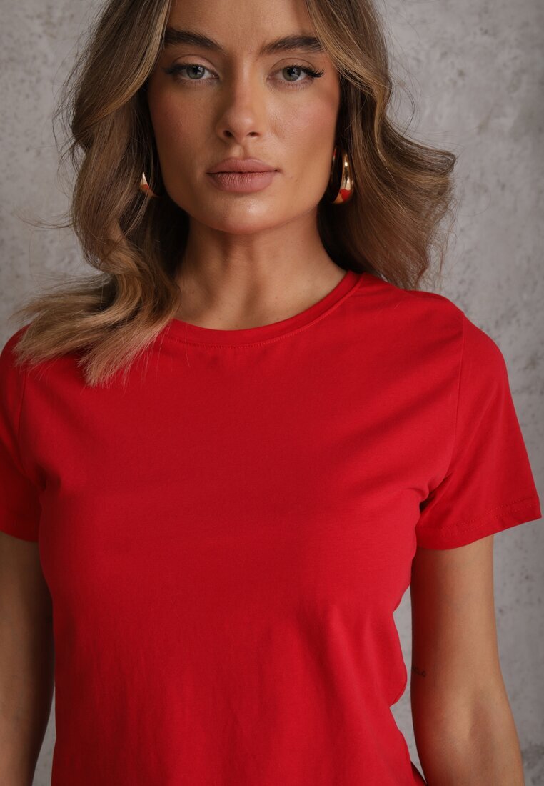 jstyle T-shirt Roșu din Bumbac cu Guler Rotund Nedima
