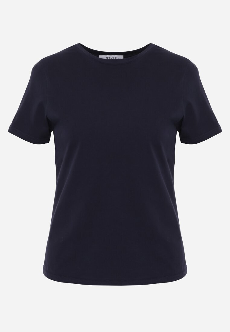 jstyle Tricou Bleumarin din Bumbac cu Decolteu Rotund Nedima
