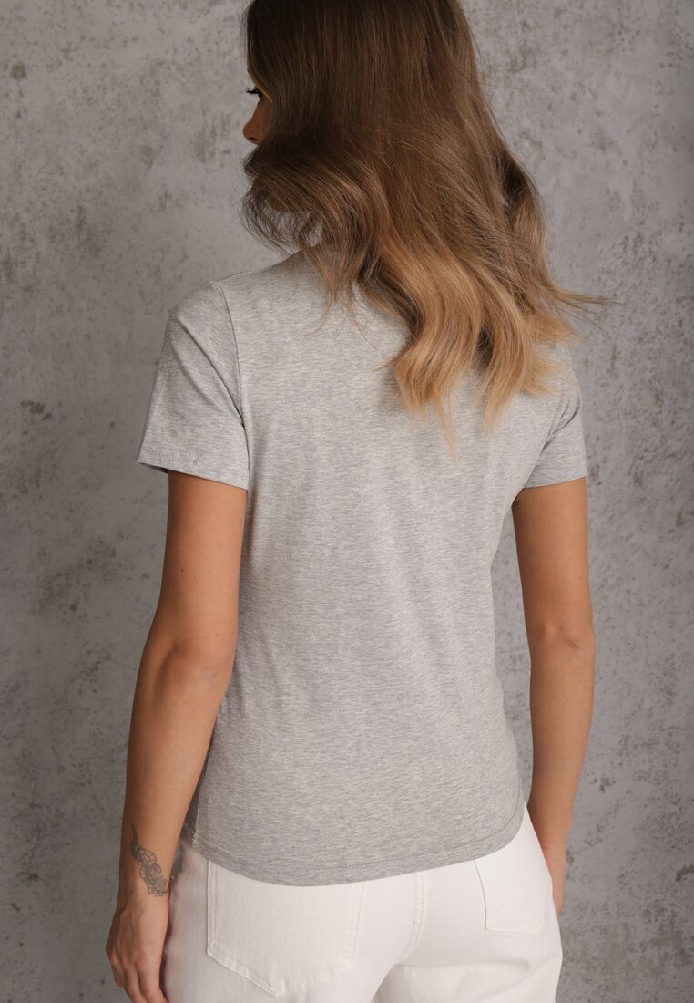 jstyle Tricou Gri din Bumbac cu Decolteu Rotund Nedima