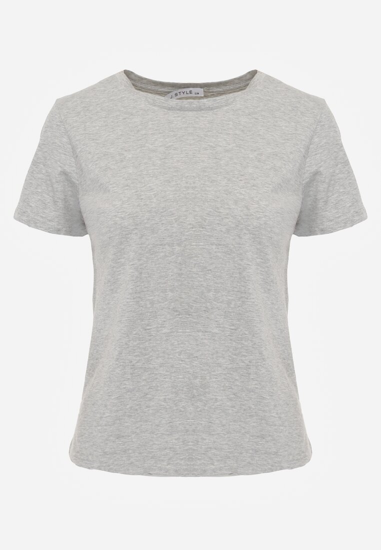 jstyle Tricou Gri din Bumbac cu Decolteu Rotund Nedima