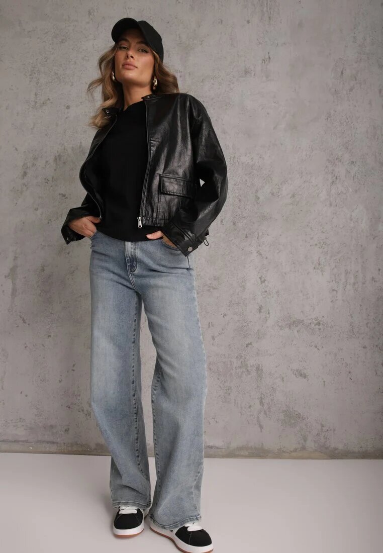 jstyle Tricou Negru din Bumbac cu Decolteu Rotund Nedima