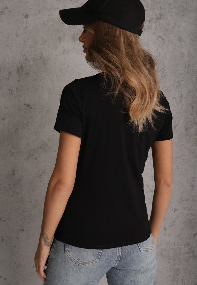 jstyle Tricou Negru din Bumbac cu Decolteu Rotund Nedima