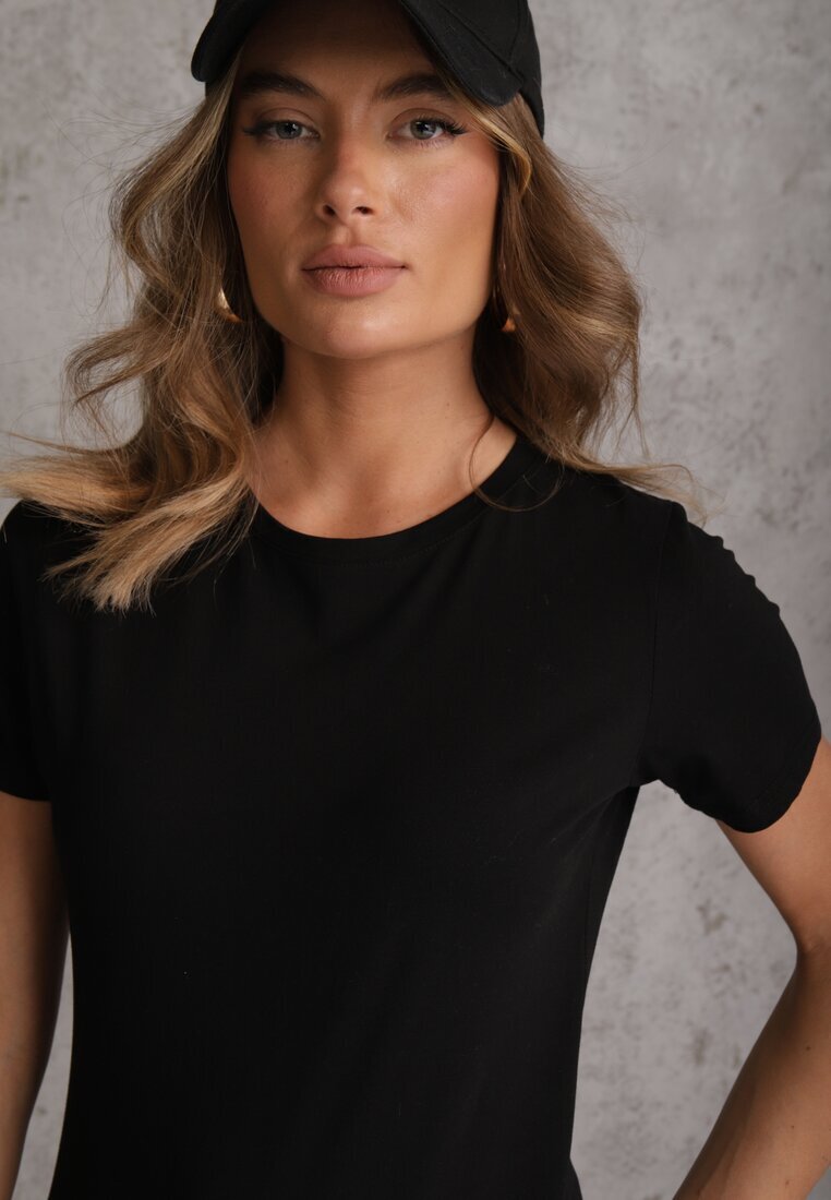 jstyle Tricou Negru din Bumbac cu Decolteu Rotund Nedima