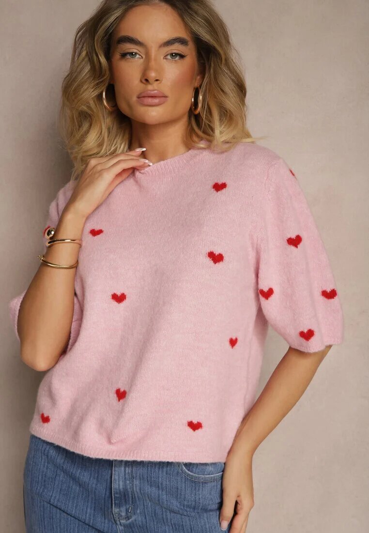 jumelle Bluză Roz din tricot cu Viscoză cu model cu inimi Dortewia