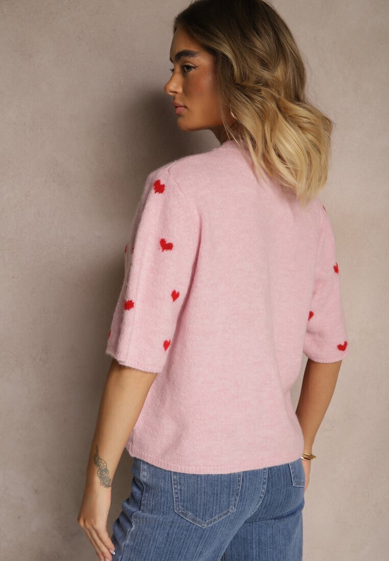 jumelle Bluză Roz din tricot cu Viscoză cu model cu inimi Dortewia