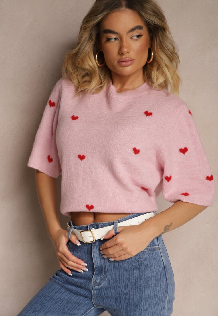 jumelle Bluză Roz din tricot cu Viscoză cu model cu inimi Dortewia