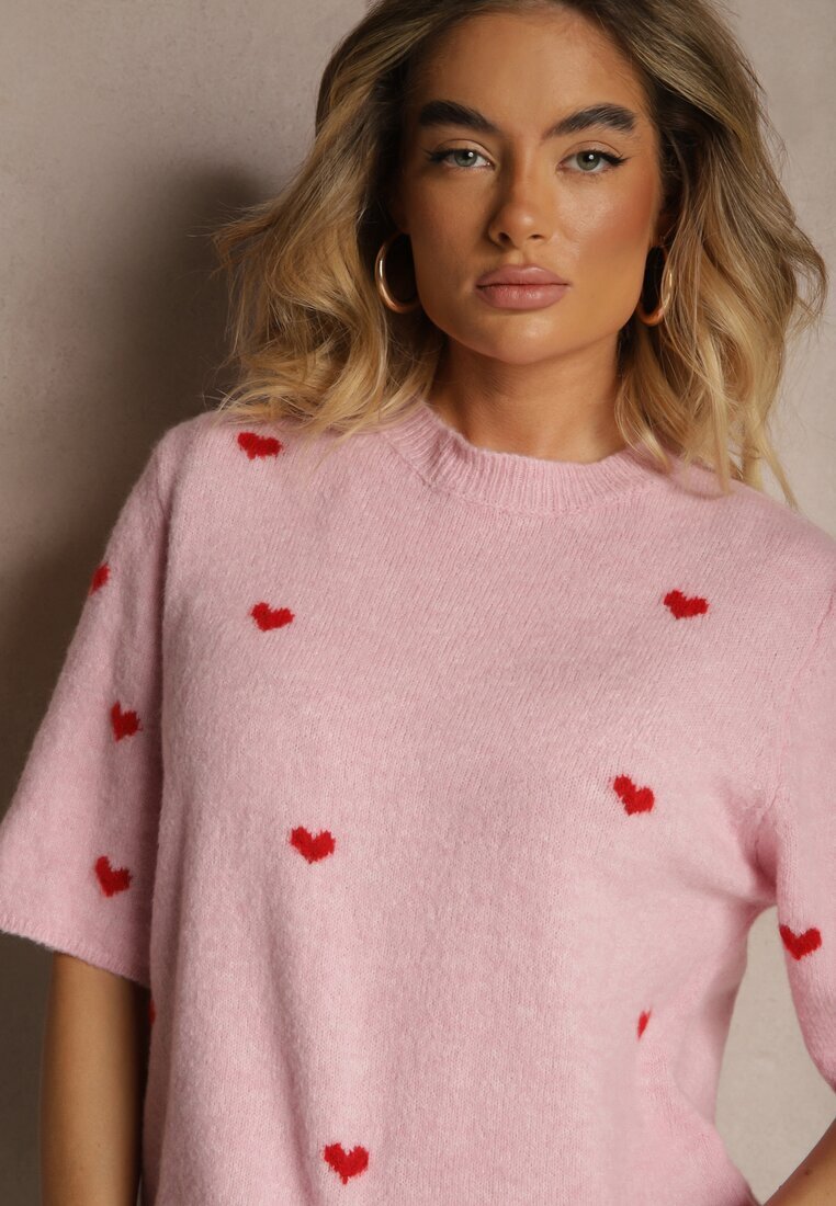 jumelle Bluză Roz din tricot cu Viscoză cu model cu inimi Dortewia