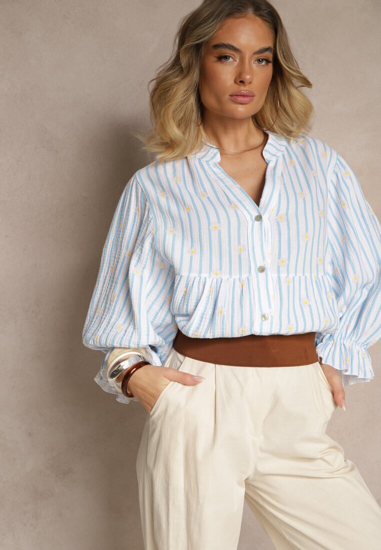 jumelle Cămașă Albastră din bumbac cu decolteu în V decorată cu model floral Mailisse