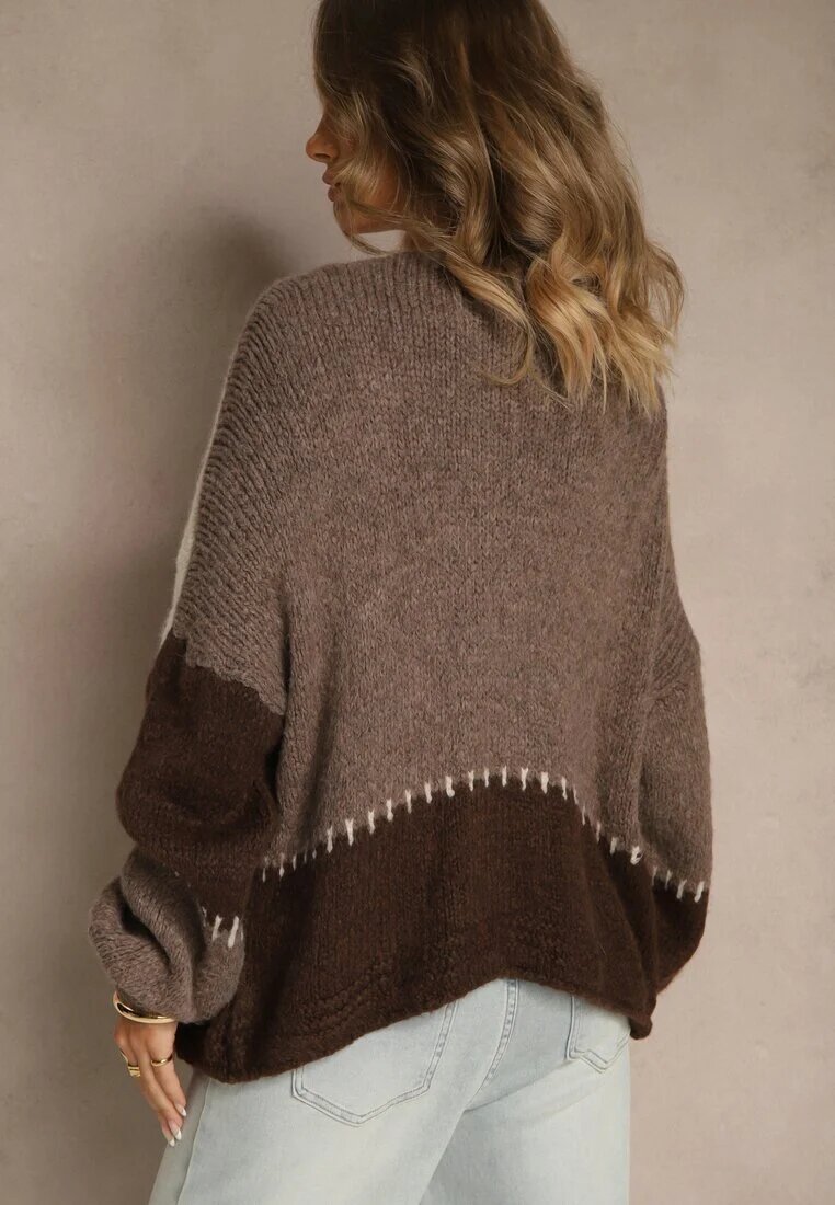 jumelle Cardigan Bej cu Amestec de Lână și Viscoză în Stil Patchwork Fesolinne