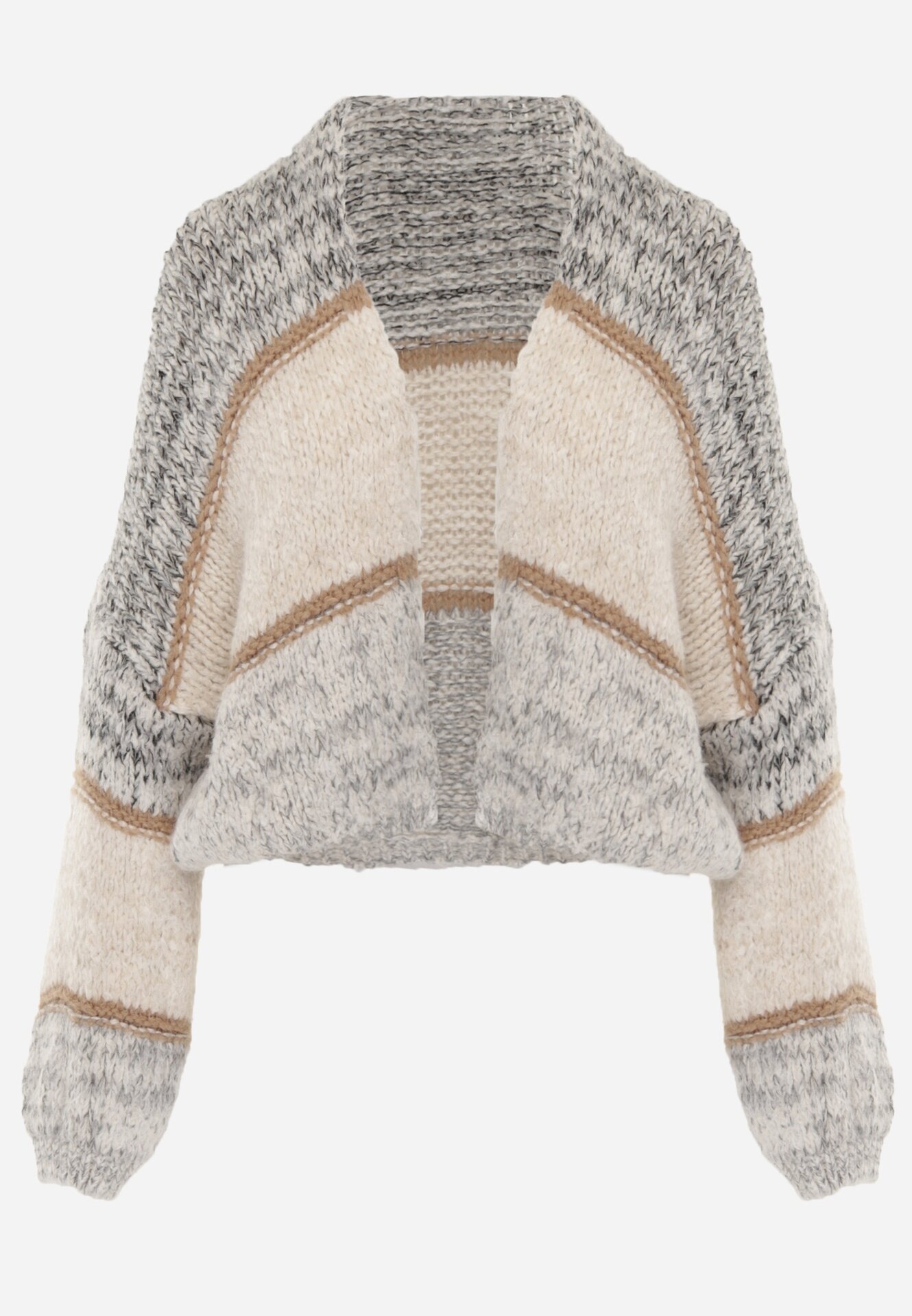 jumelle Cardigan Bej Deschis cu Lână cu Dungi Irinaa