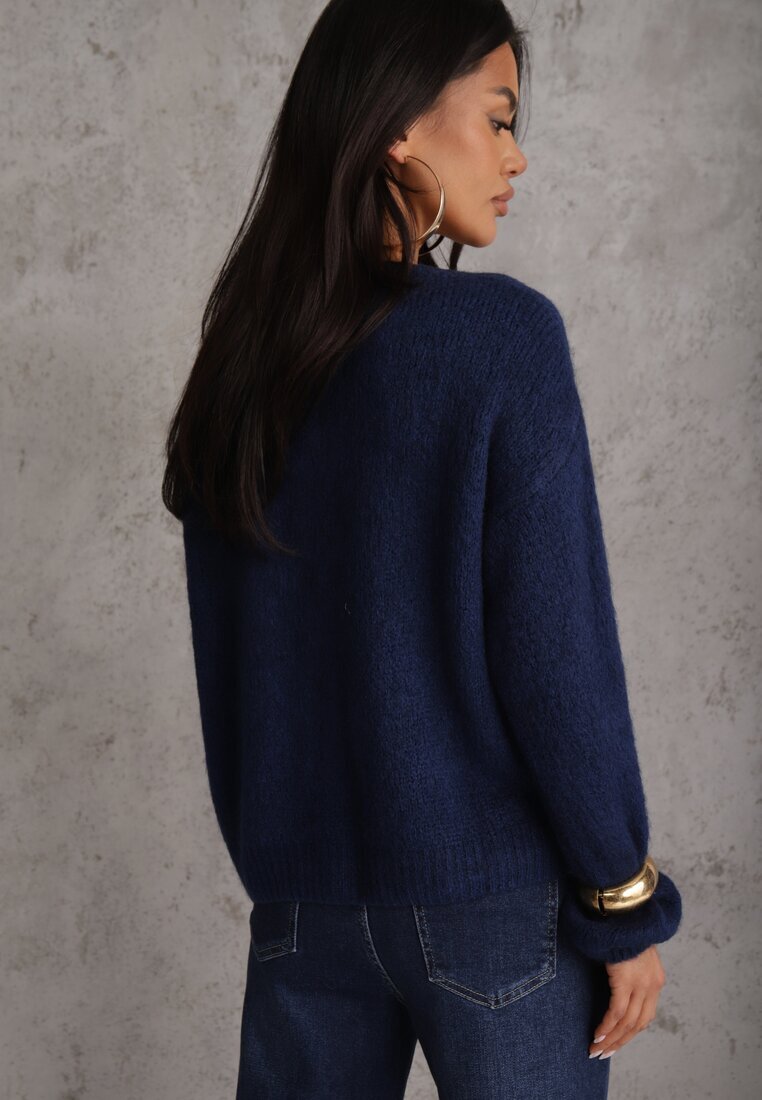 jumelle Cardigan bleumarin cu croială casual cu lână și mohair Lilothel
