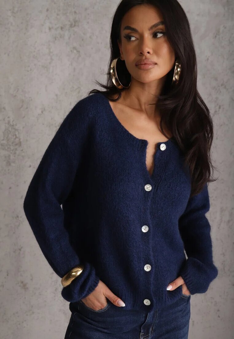 jumelle Cardigan bleumarin cu croială casual cu lână și mohair Lilothel