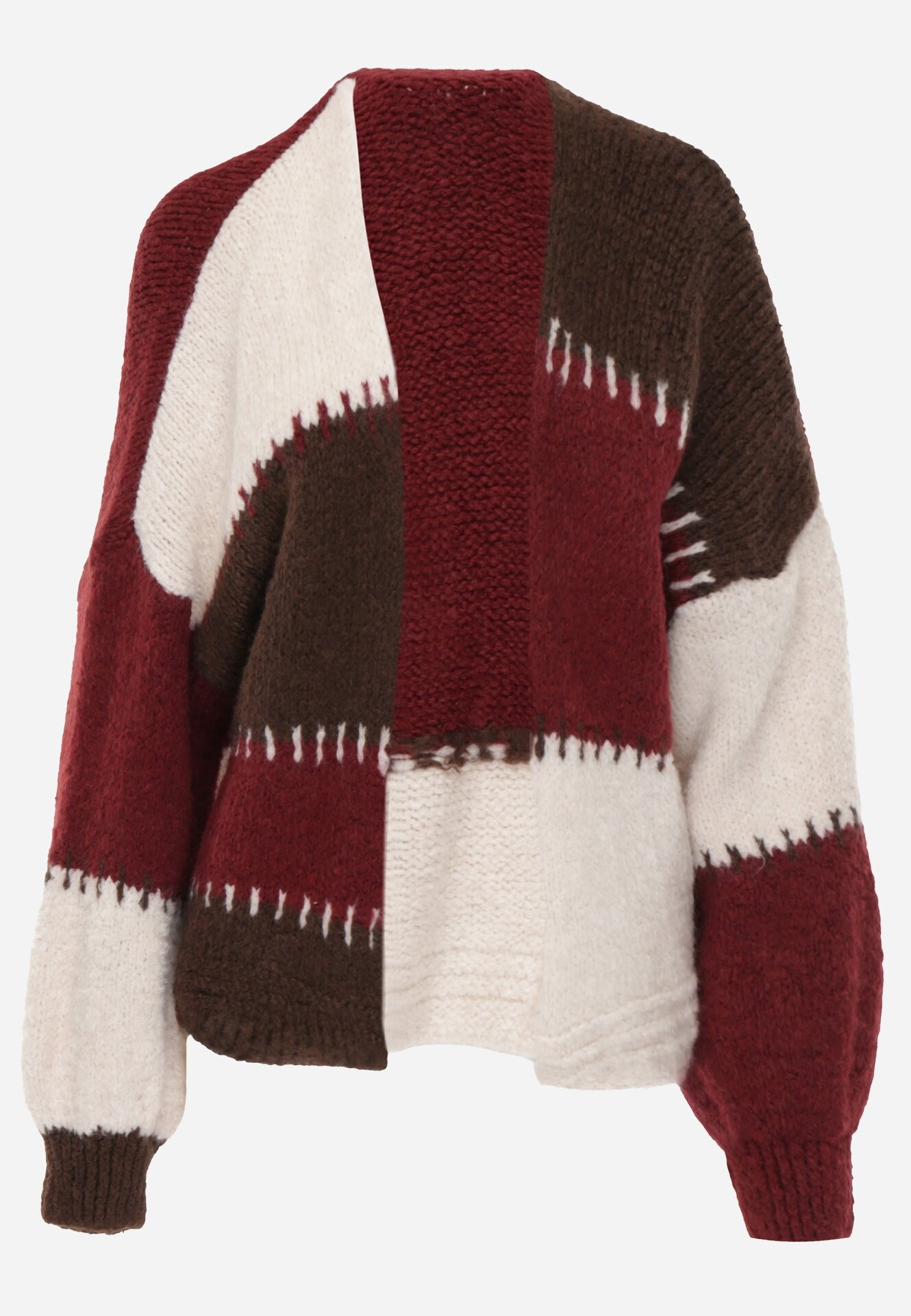jumelle Cardigan Bordeaux cu amestec de Lână și Viscoză în stil Patchwork Fesolinne