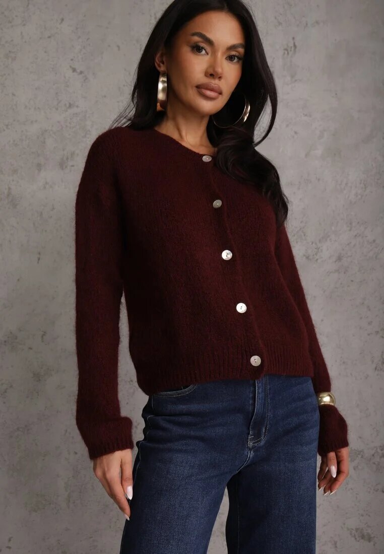 jumelle Cardigan Bordo cu o croială casual din Lână și Moher Lilothel