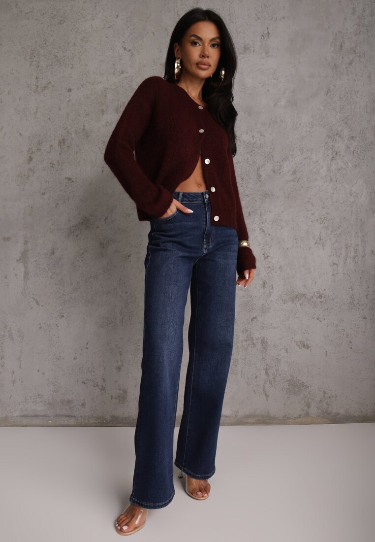 jumelle Cardigan Bordo cu o croială casual din Lână și Moher Lilothel