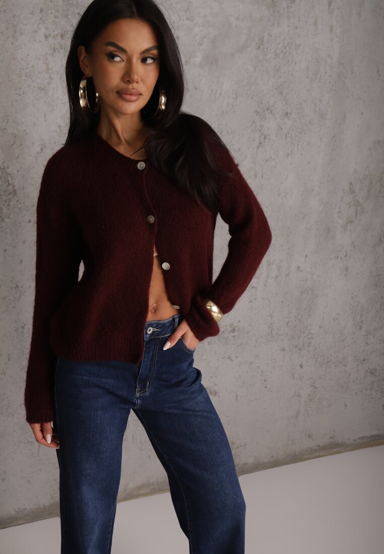 jumelle Cardigan Bordo cu o croială casual din Lână și Moher Lilothel