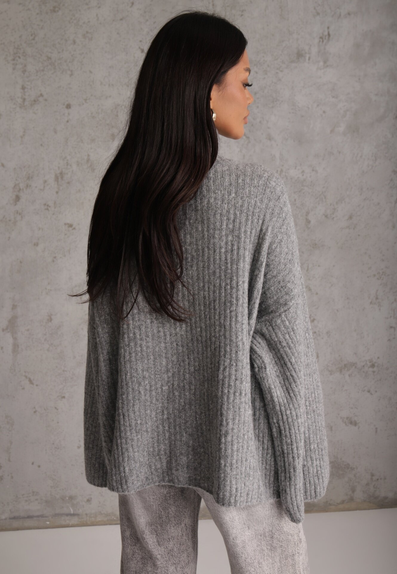 jumelle Cardigan din lână cu guler tip tunică Oversize Lornella Gri
