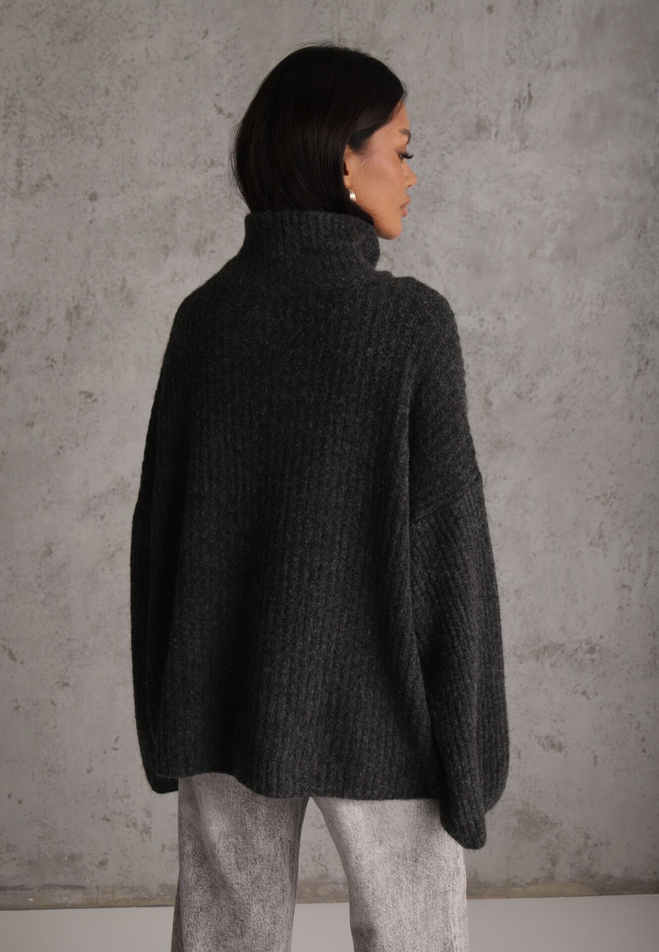 jumelle Cardigan din lână cu guler tip tunică Oversize Lornella Negru