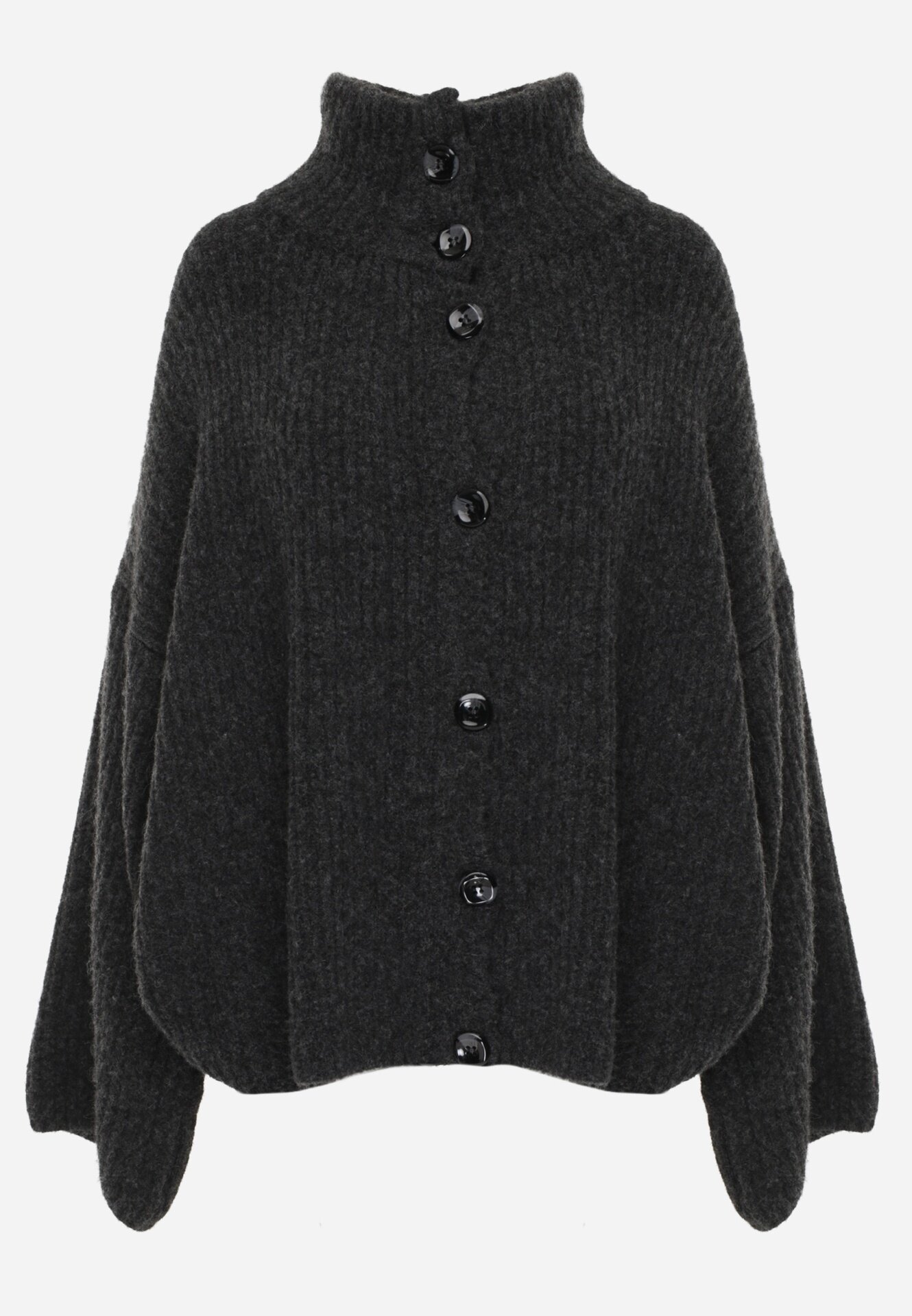 jumelle Cardigan din lână cu guler tip tunică Oversize Lornella Negru