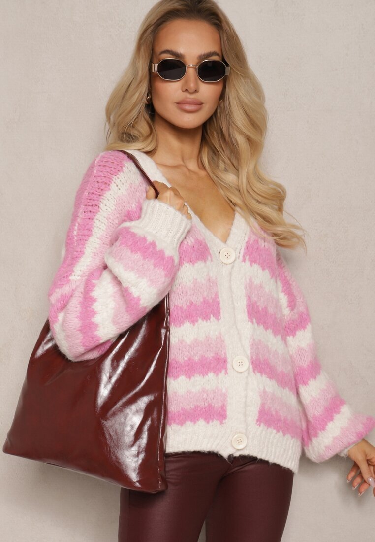 jumelle Cardigan Fucsia cu nasturi Decorat cu dungi Nevessa